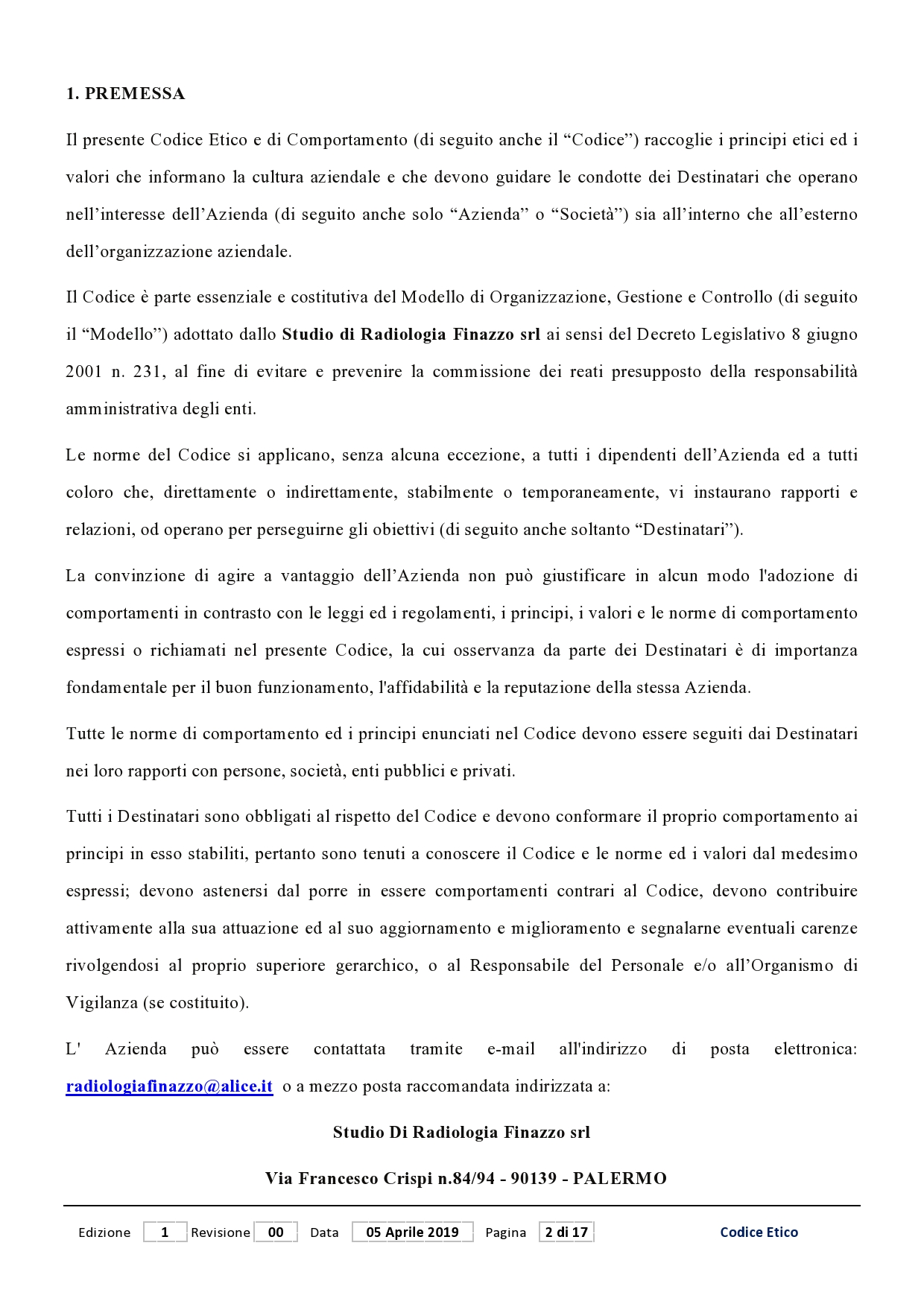 Codice Etico Studio di Radiologia e Poliambulatorio Finazzo Pagina 2